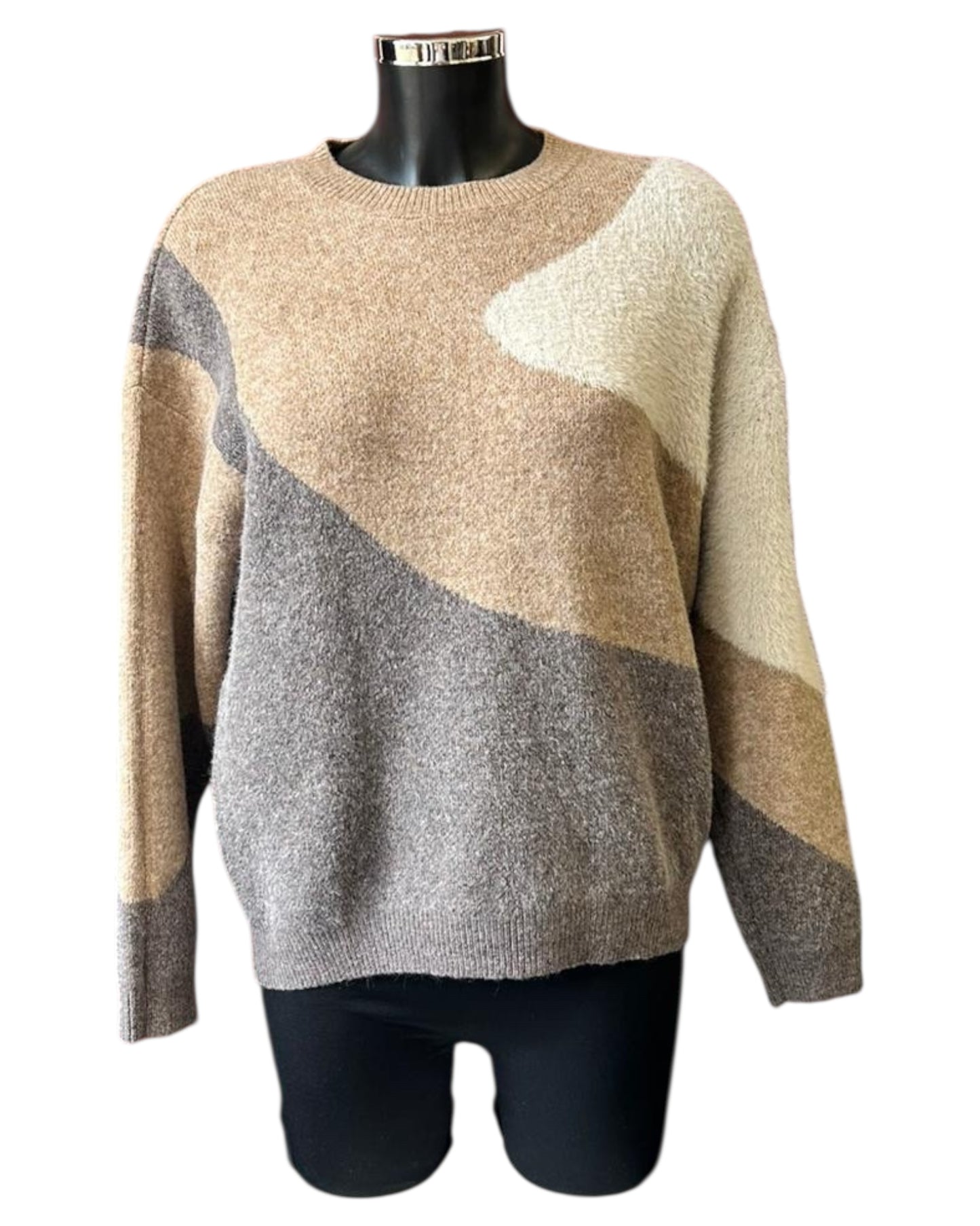 Clara wool mix colour block jumper - mocha mix