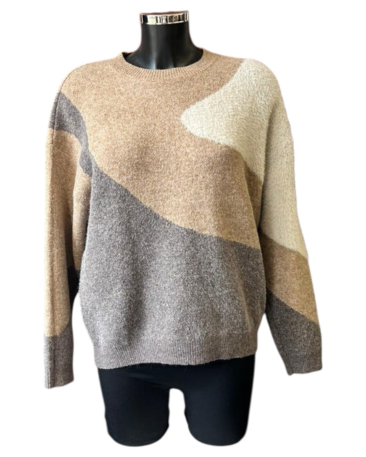 Clara wool mix colour block jumper - mocha mix