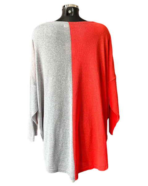 Sophia cotton colour block jumper - Coral mix