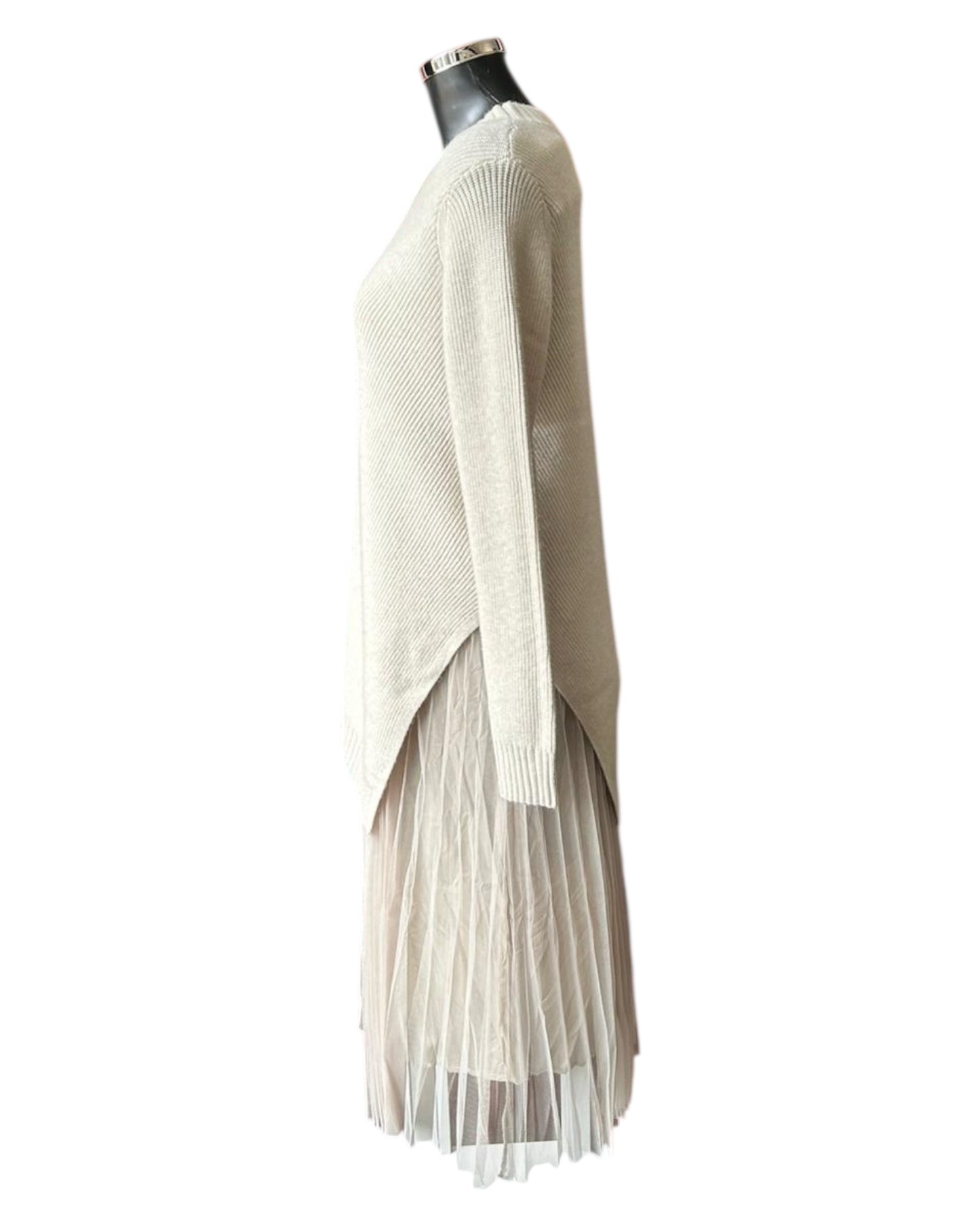 Kennedy asymmetric knit jumper and pleated dress