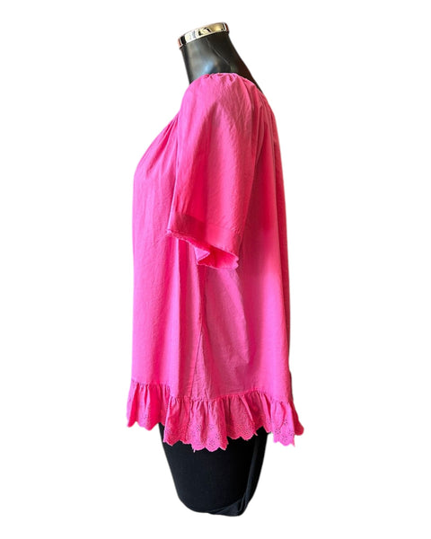 Katie cotton frill anglaise hem top - cerise