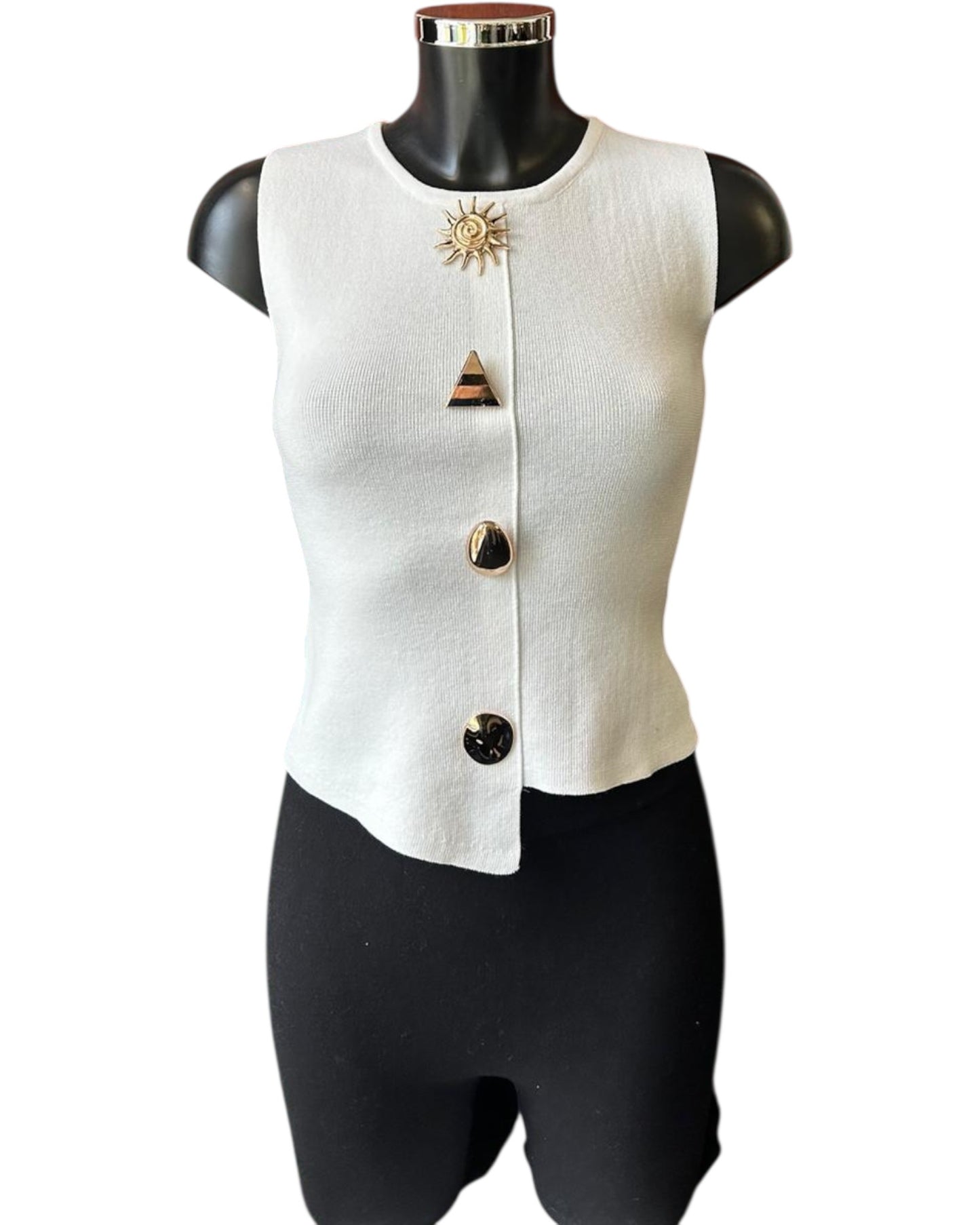 Gloria gold button fitted top - ivory