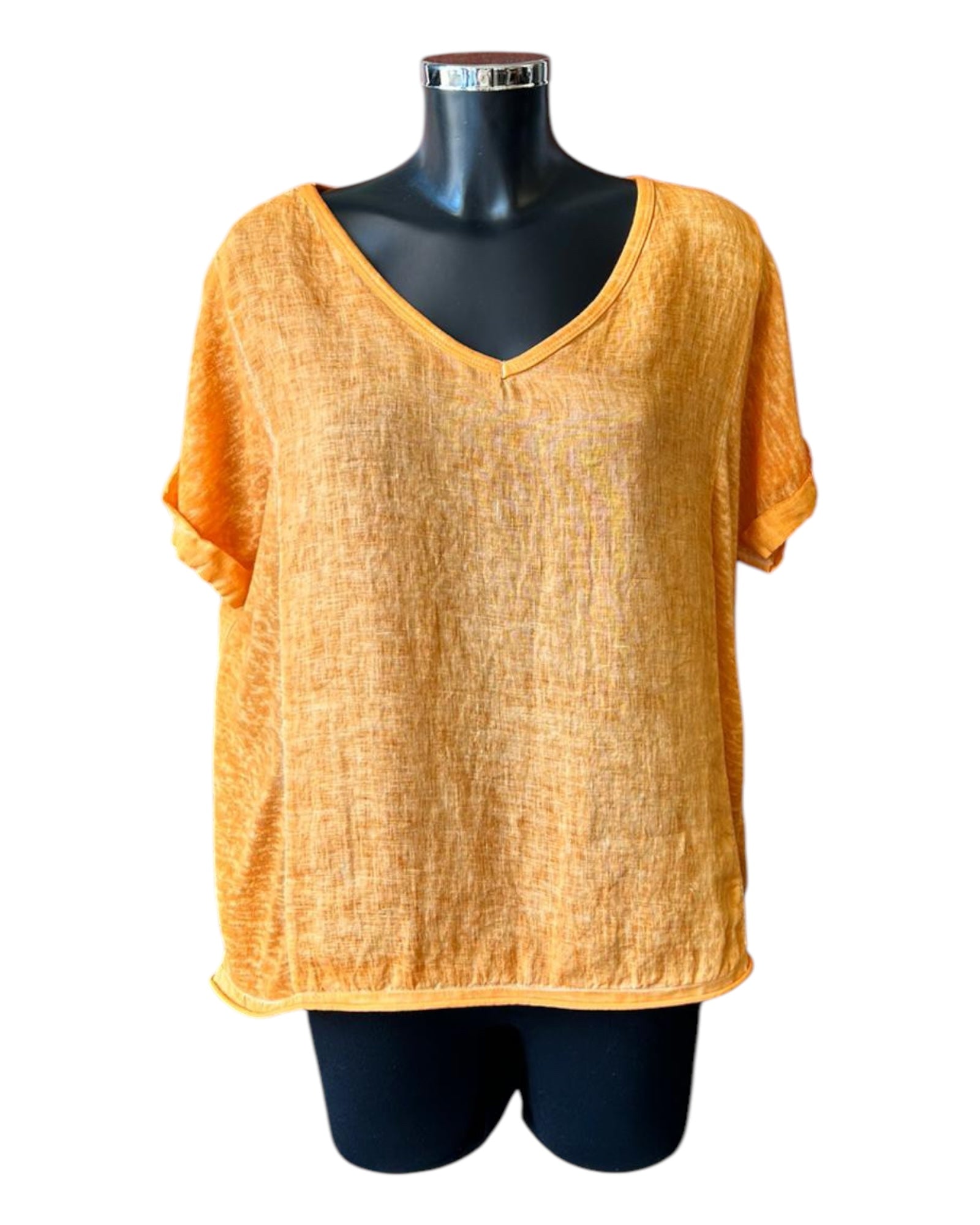 Nina linen v neck t shirt style top - orange