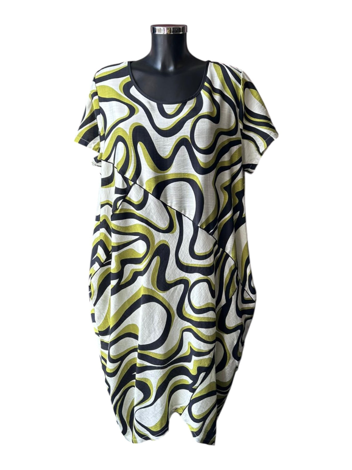 Tirelli panel print woven dress - Chartreuse swirl print