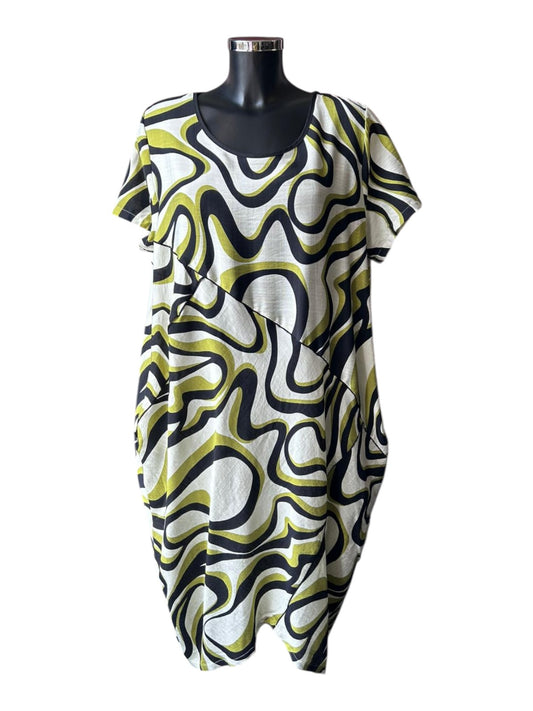 Tirelli panel print woven dress - Chartreuse swirl print