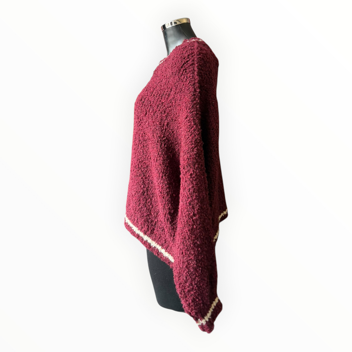 Helena boucle knit contrast stripe jumper - Wine