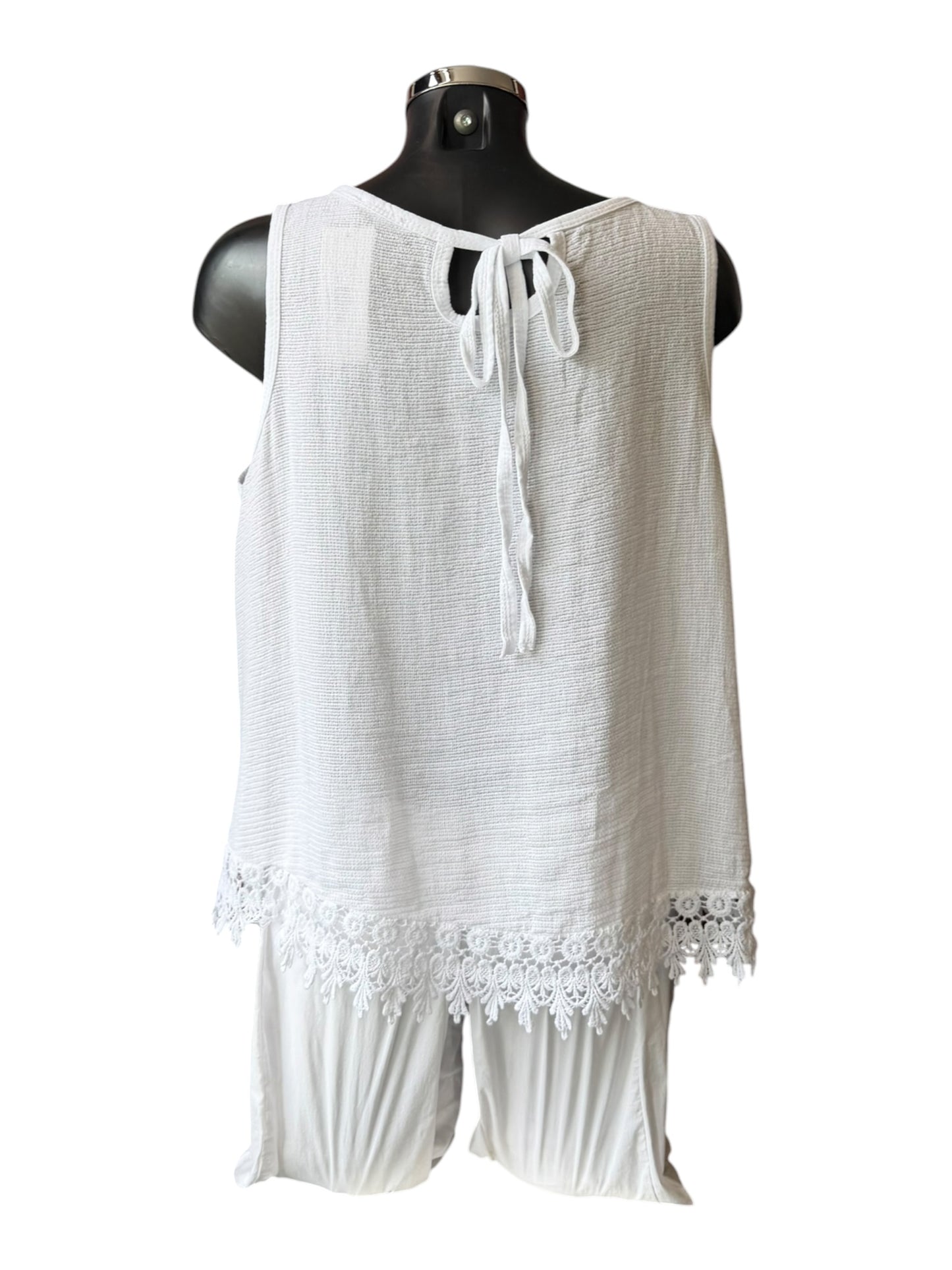 Fiona crochet trim vest top - White