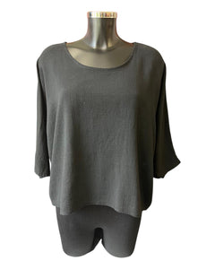 Mia cotton linen mix top - Black