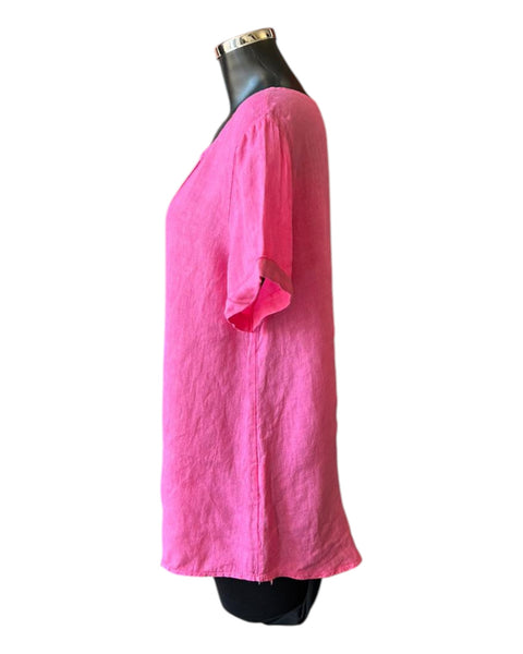 Matilda 9 button linen top - Cerise