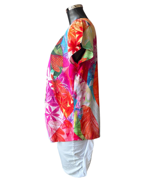 Orientique Jozani cap sleeve print top