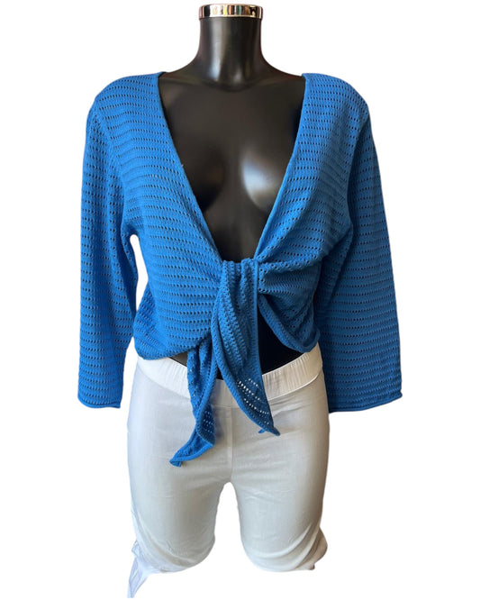 Orientique tie knit shrug - Electric blue