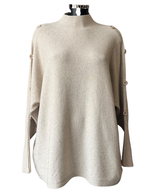 Elsie high neck button shoulder jumper - Beige