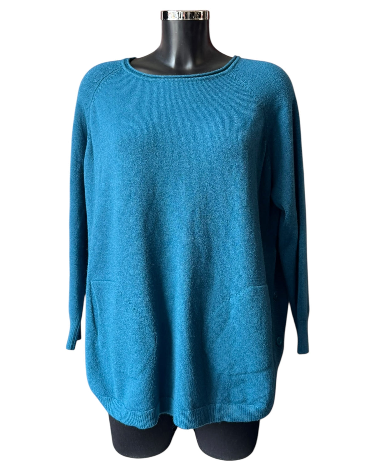 Callie button side soft knitted jumper - Teal