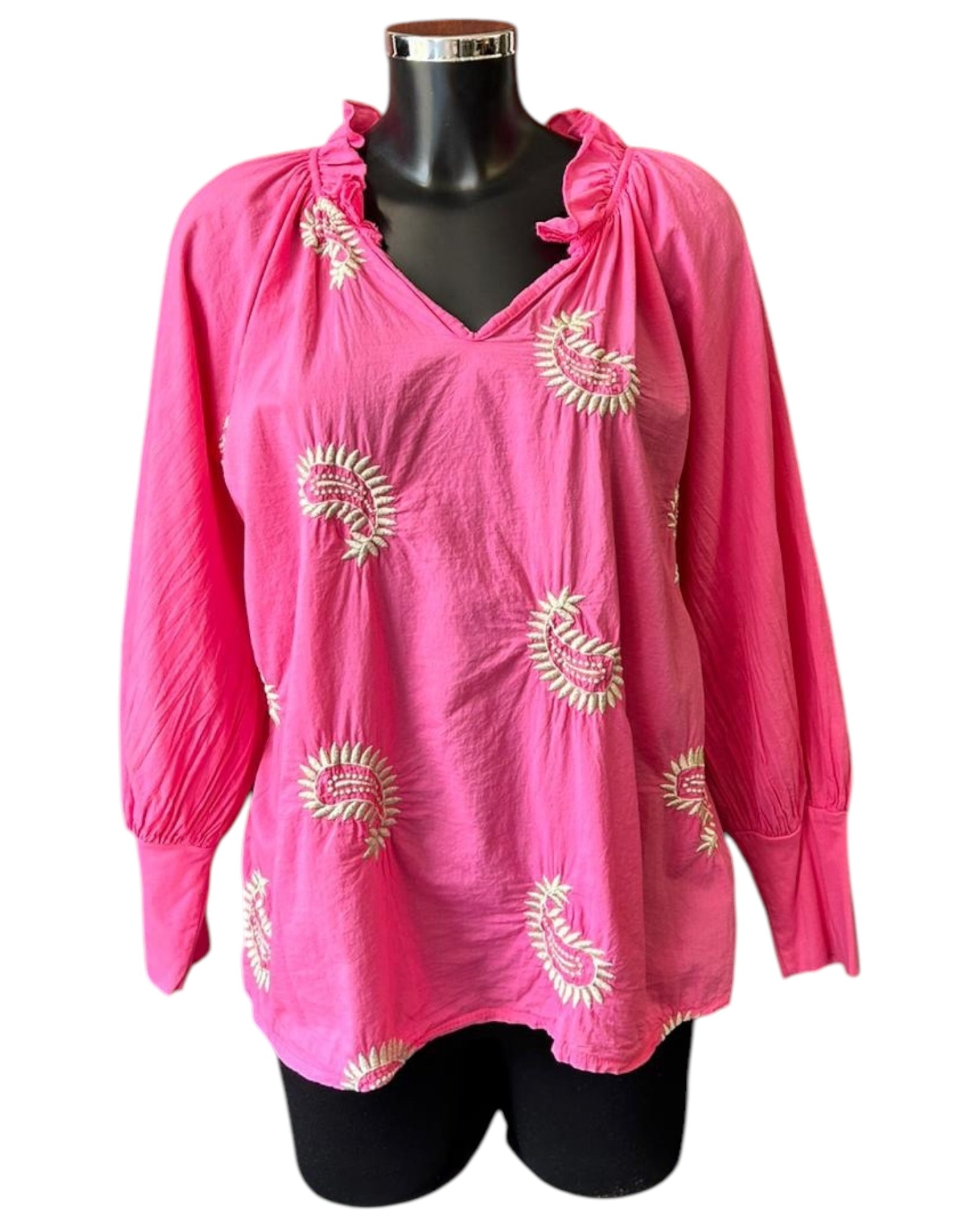 Chrissie paisley embroidered top - Cerise