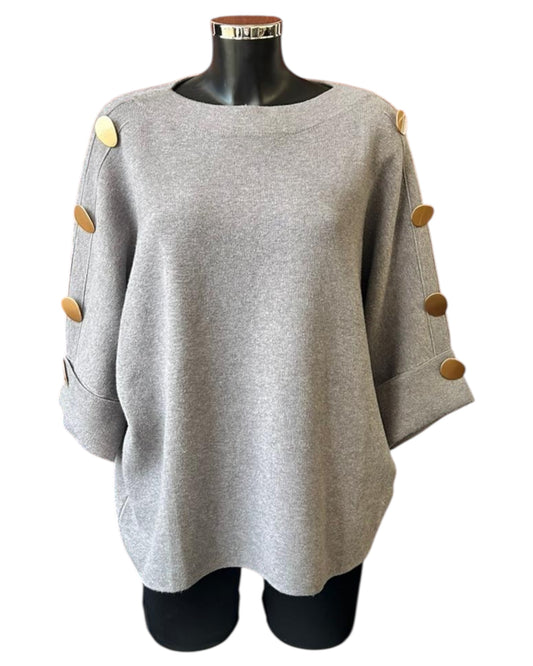 Freya premium knit gold button jumper - Grey