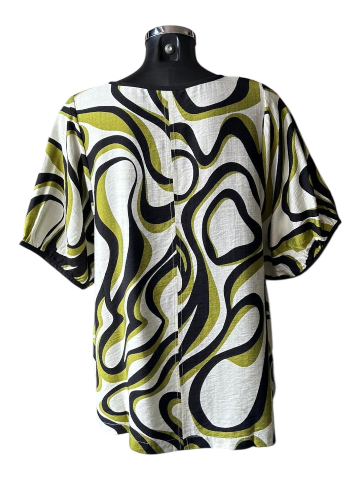 Tirelli bishops sleeve v neck top - Chartreuse swirl print