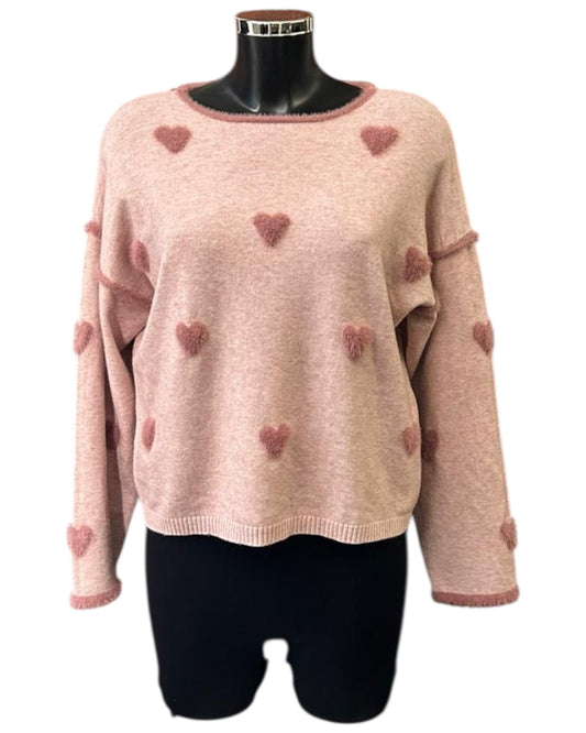 Tara fur trim and heart jumper - Pink