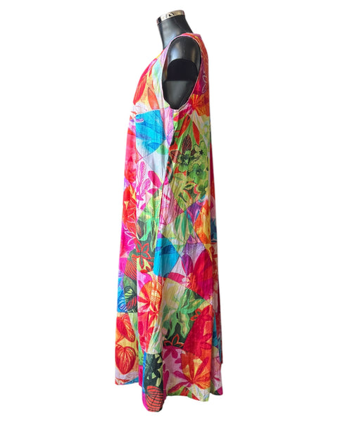 Orientique Jozani v neck gathered print dress