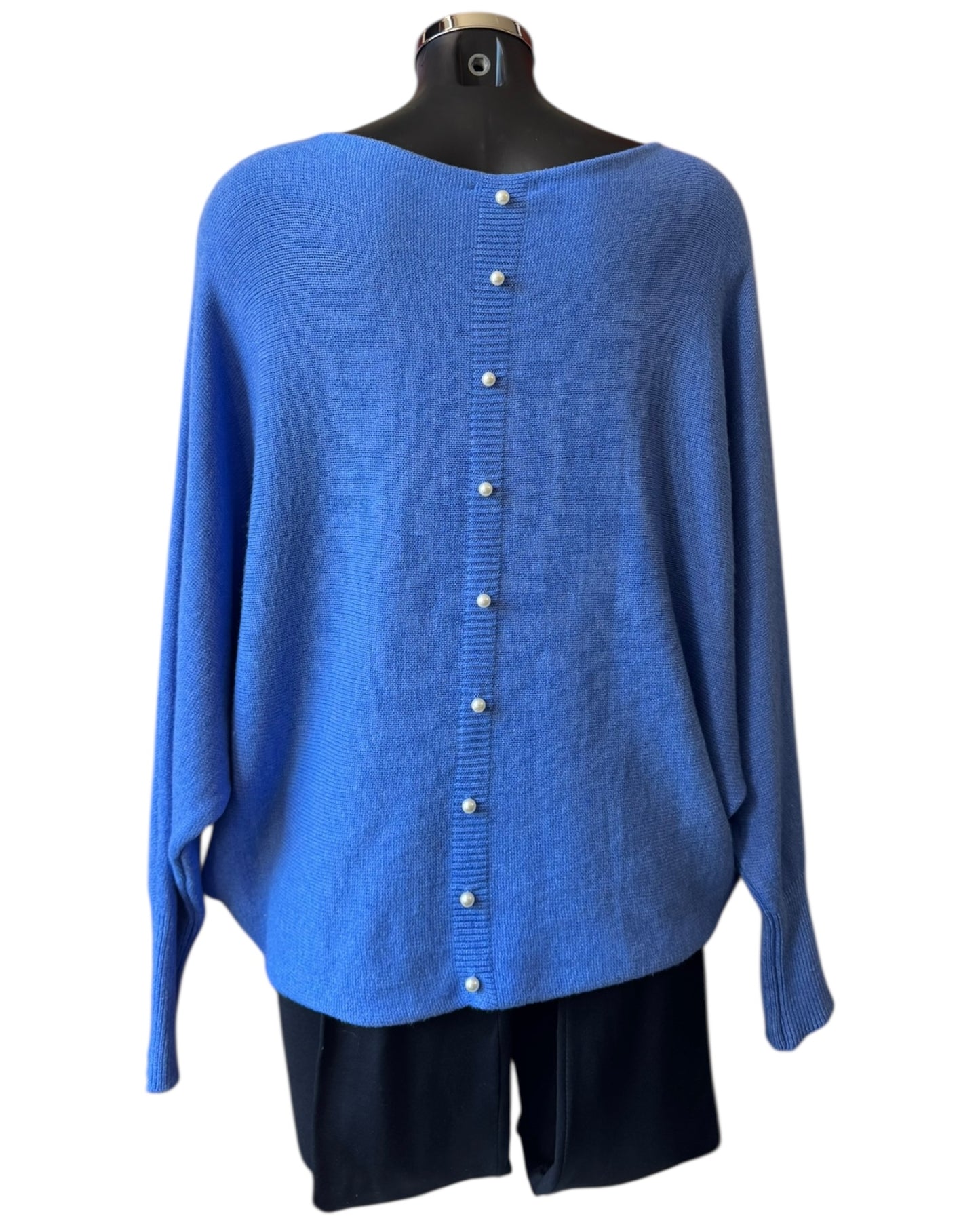 Cassie pearl back batwing jumper - Denim