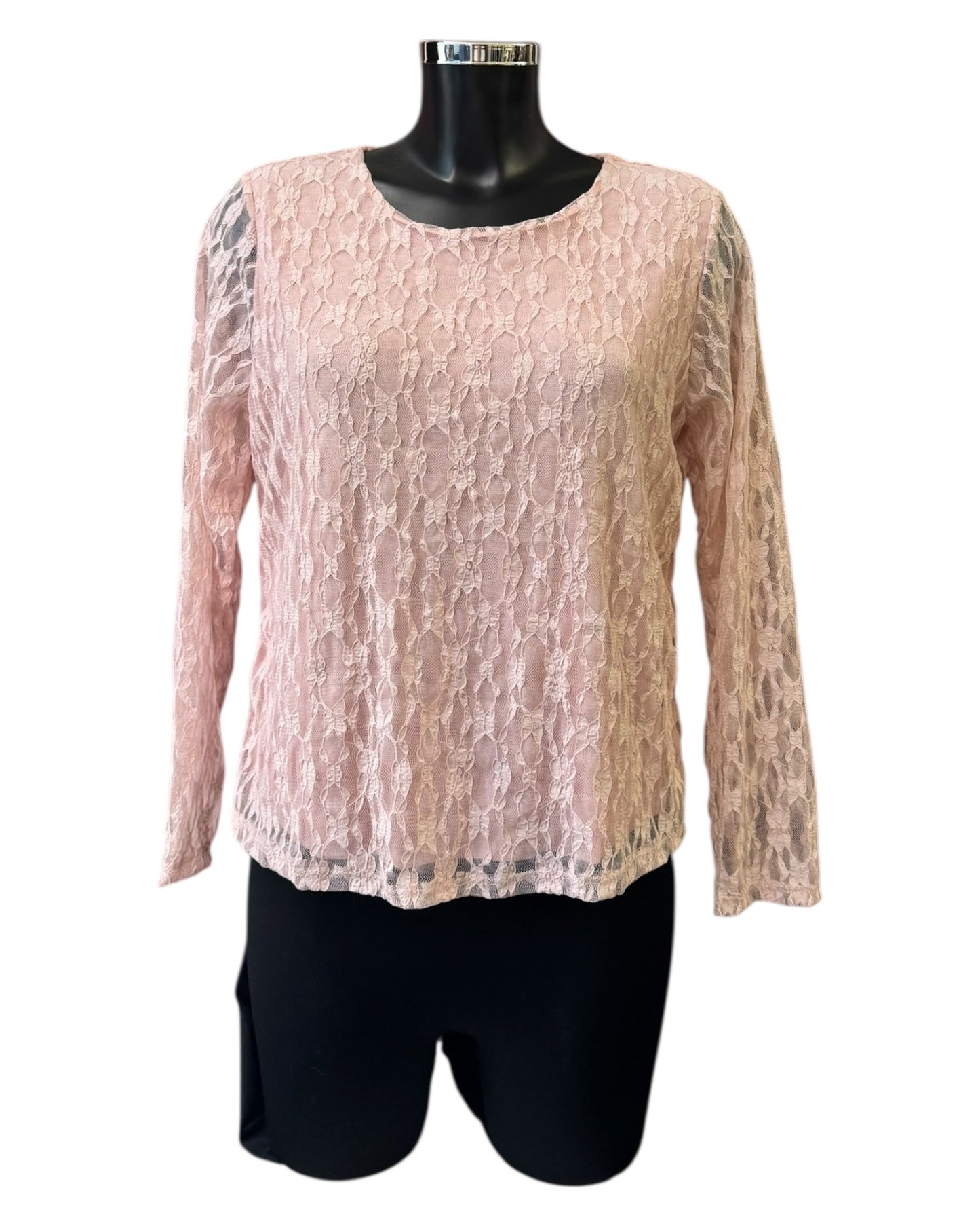 Gaynor round neck crochet lace top - Pink