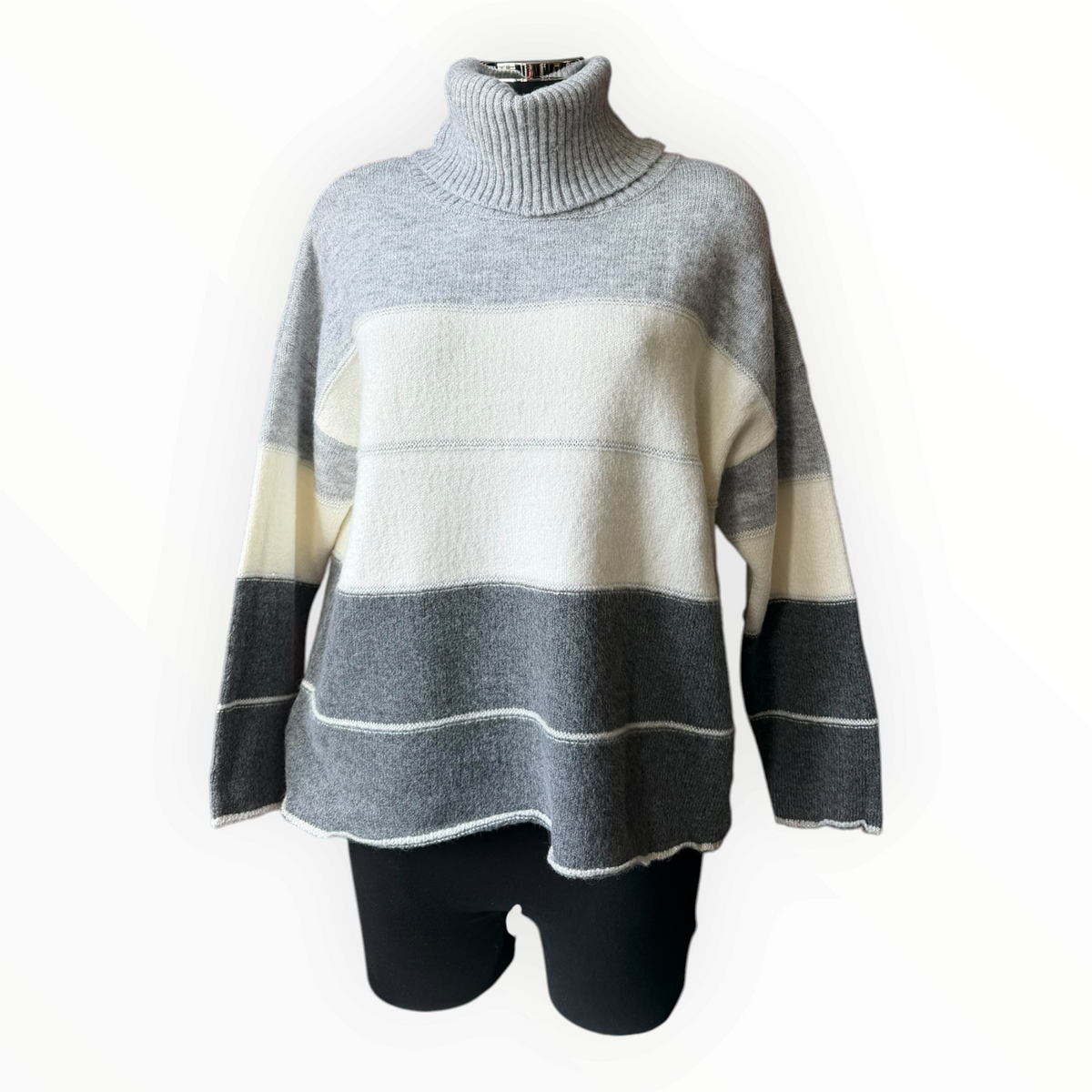 Yara colour block stripe cowl neck jumper - Grey mix