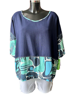 Tara Vao Kira contrast hem & sleeve top - Navy mix