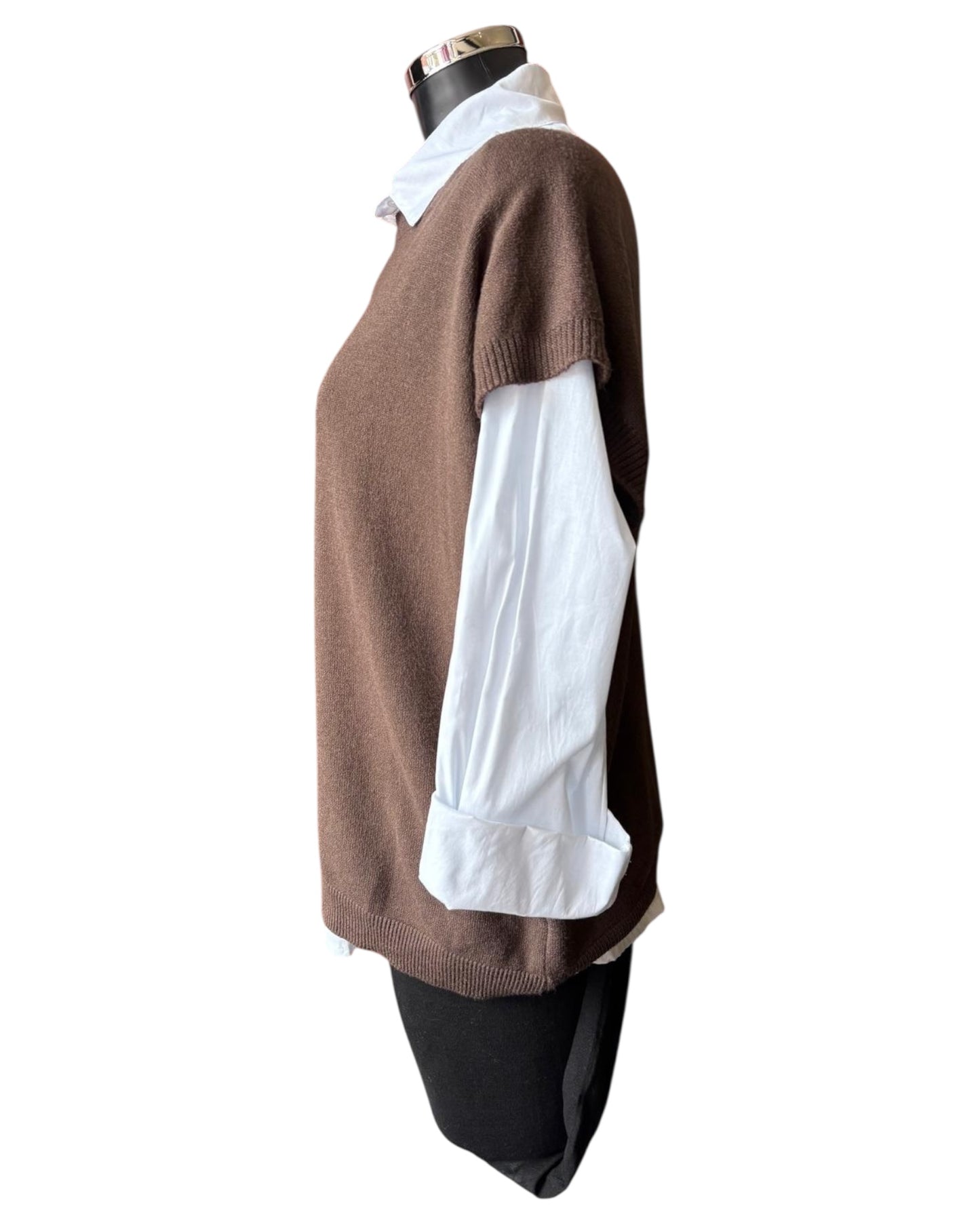 Yasmin 2 piece button back jumper & shirt  - chocolate
