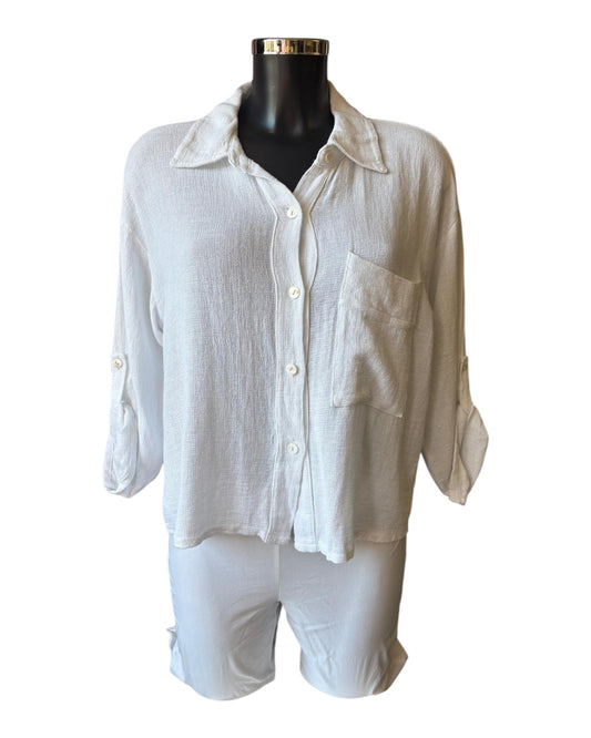 Casey range short roll sleeve shirt - White