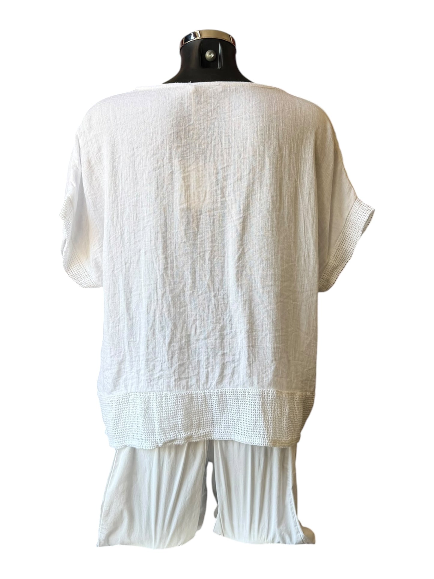 Ellie v neck mesh trim top - White