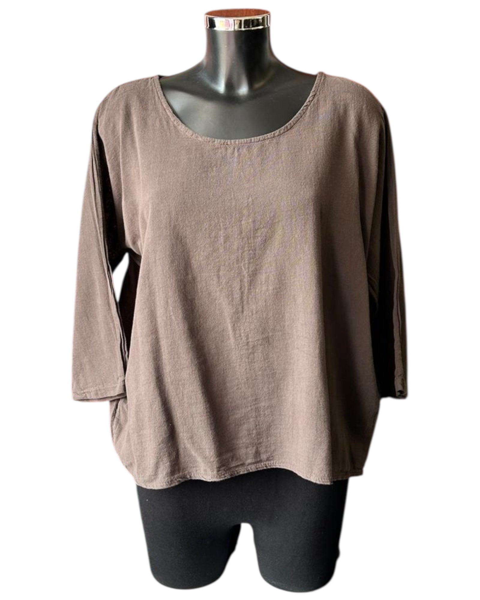 Mia cotton linen mix top - Chocolate