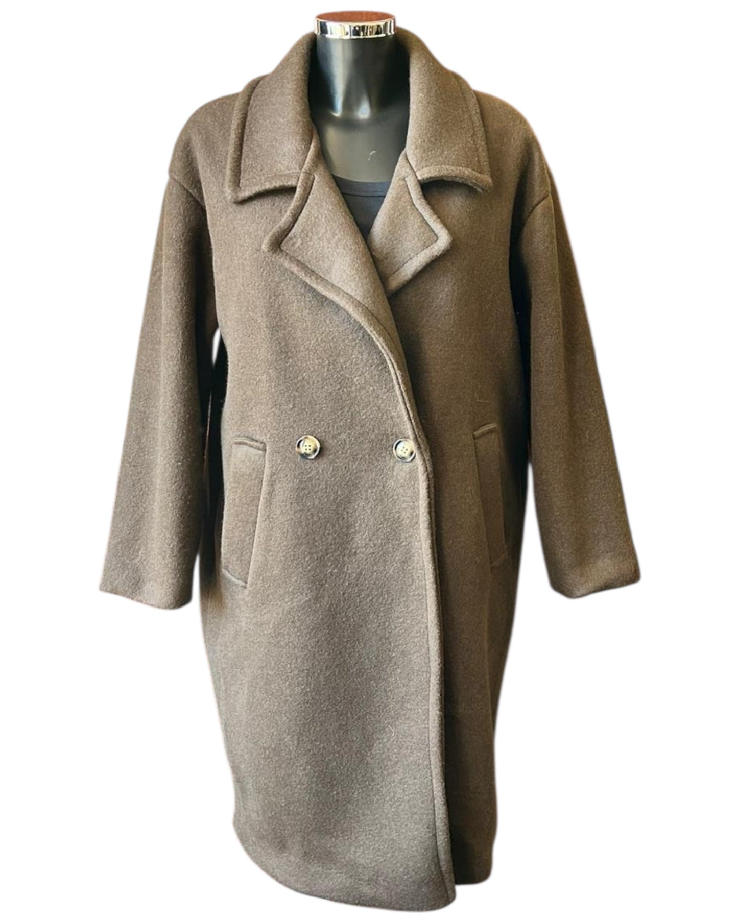 Priscilla wool feel pea coat - Chocolate