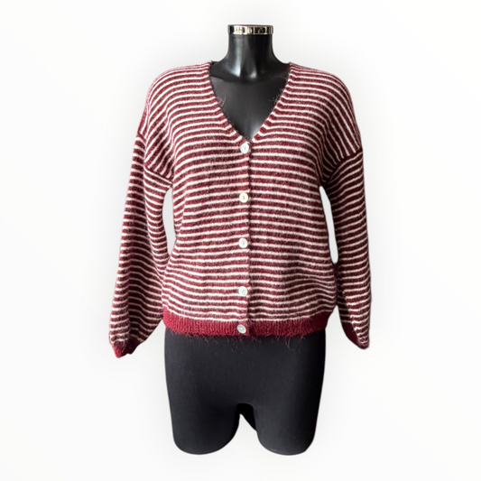 Lucy soft knit striped cardigan - Wine