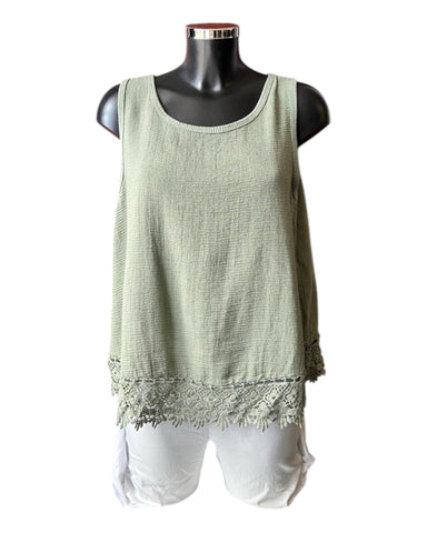 Tara crochet trim vest top - Khaki