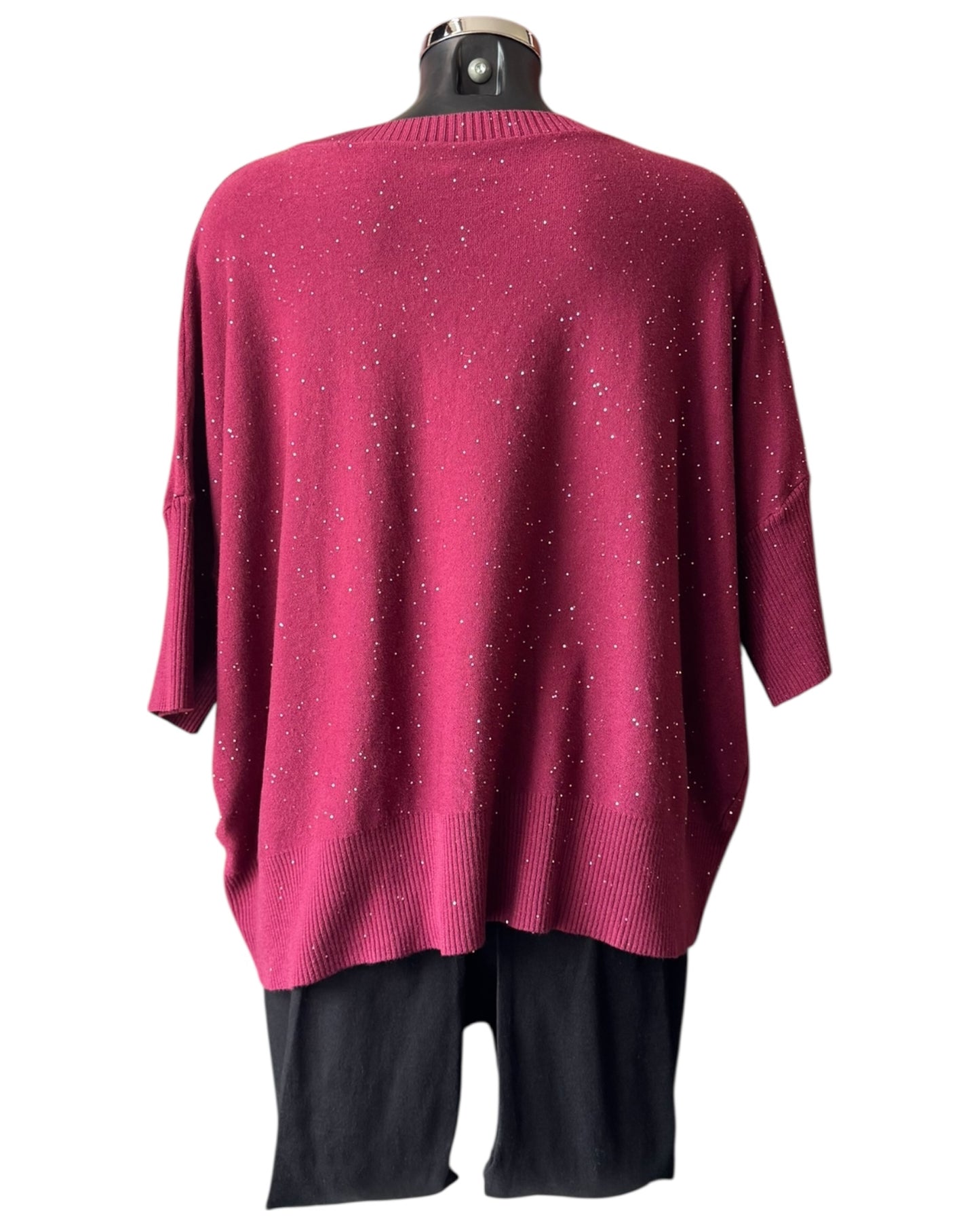 Eva sparkle knit half sleeve jumper - Bordeaux
