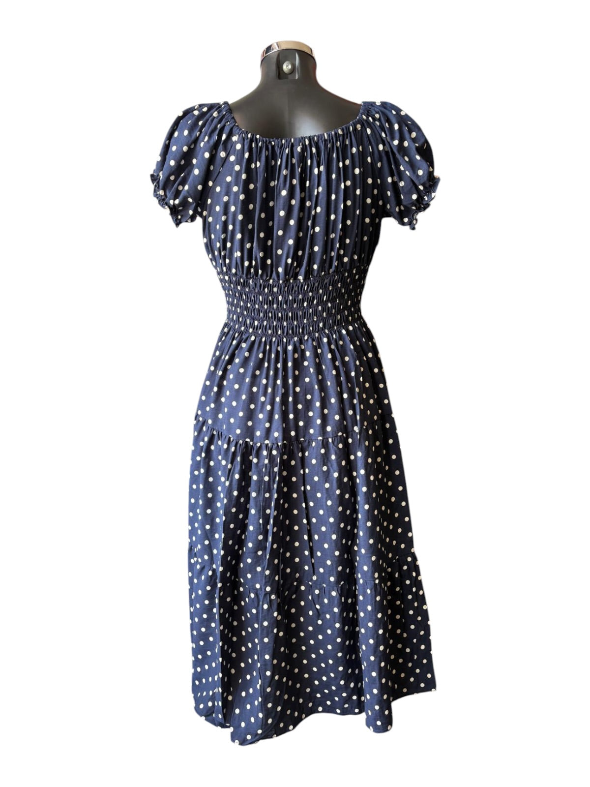 Molly Bardot midi tiered dress - Navy Spot