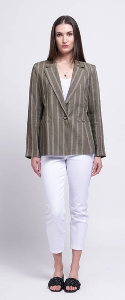 Foil blazing saddles linen blazer in bay leaf linear