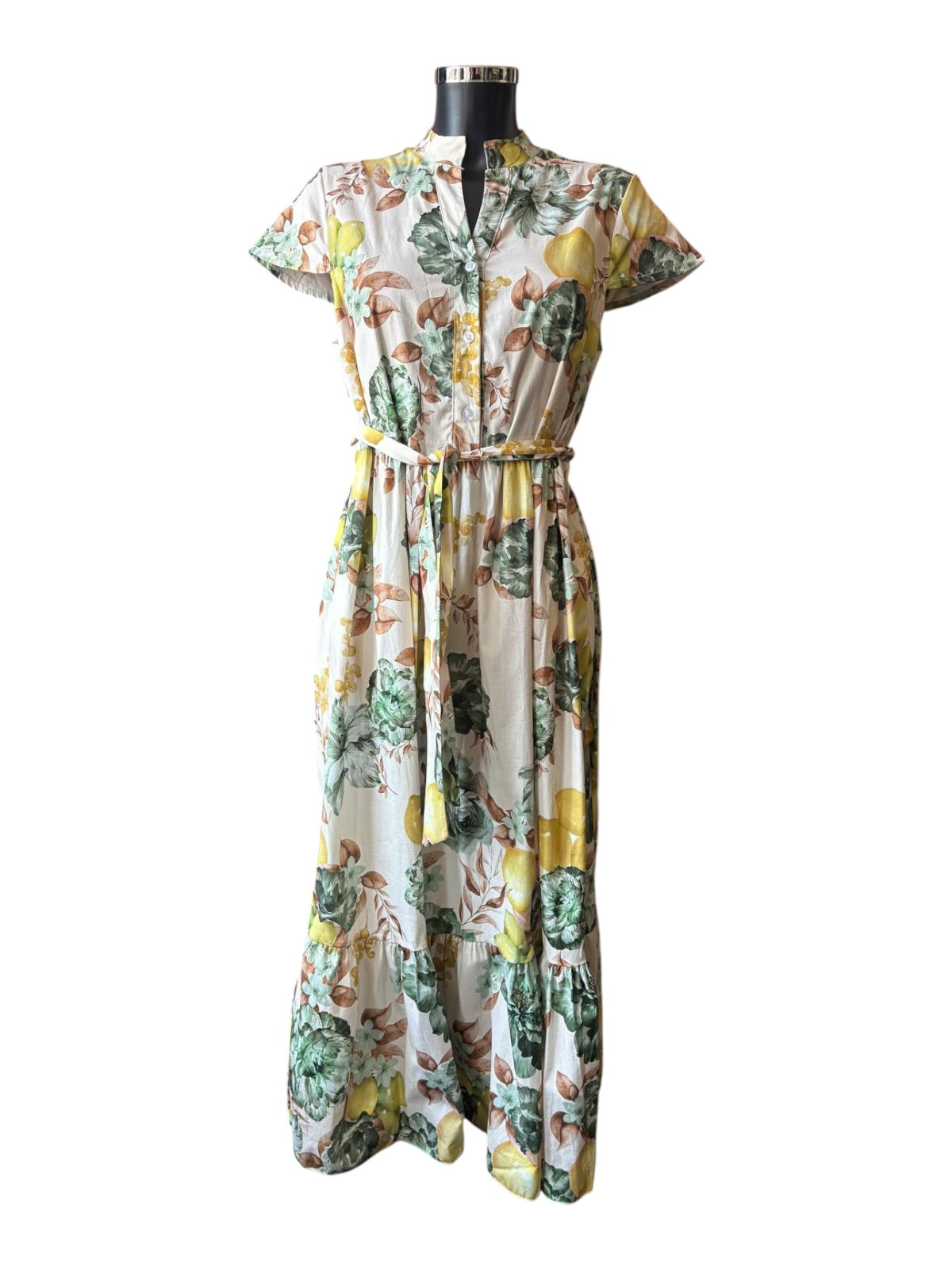 Connie floral belted dress - khaki mix
