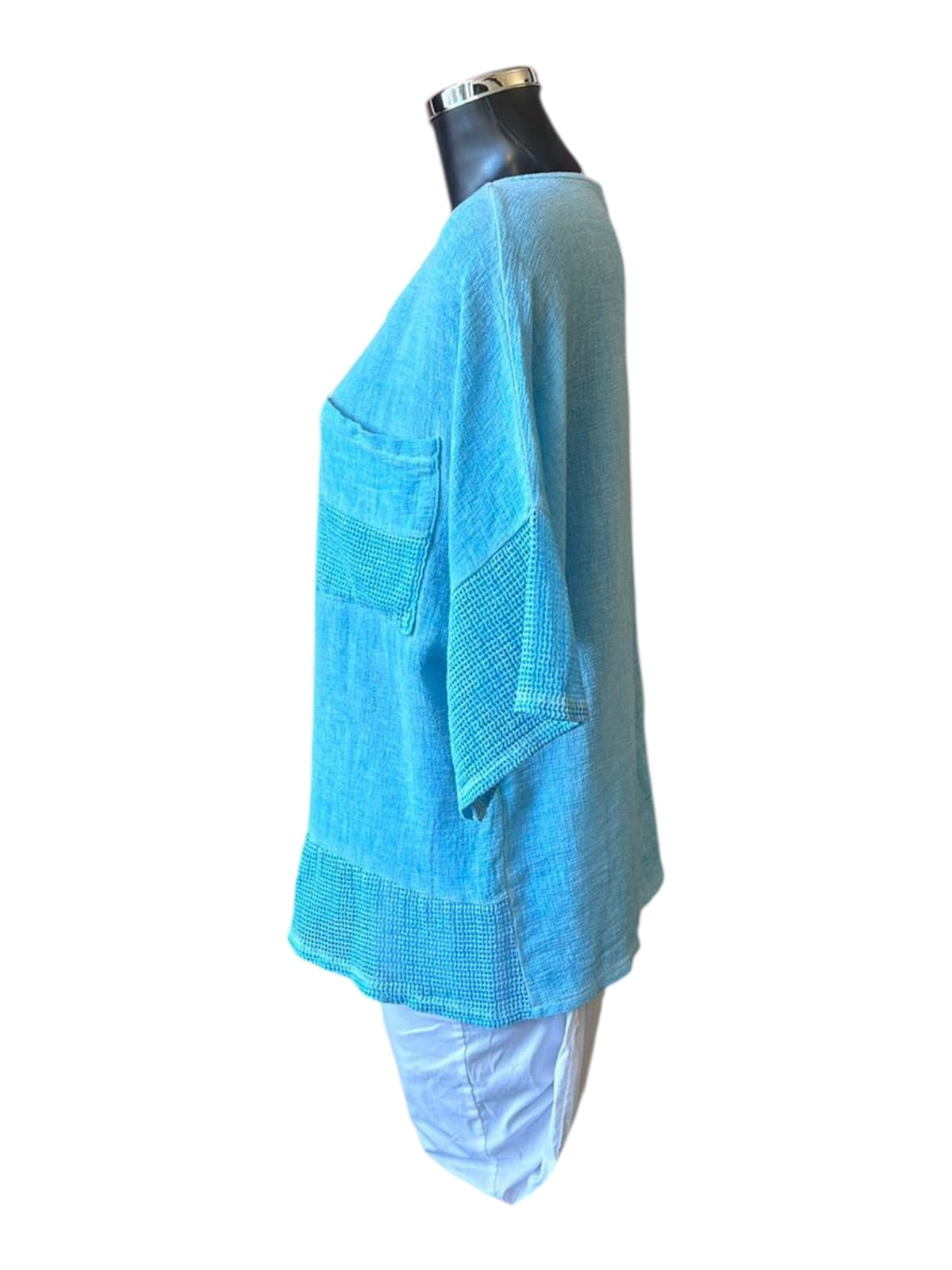 Casey range mesh hem & sleeve top - Aqua