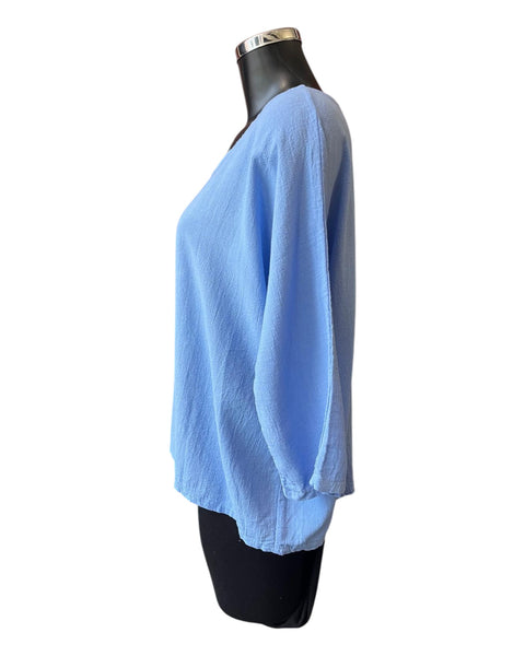 Mia cotton linen mix top - Pale Blue