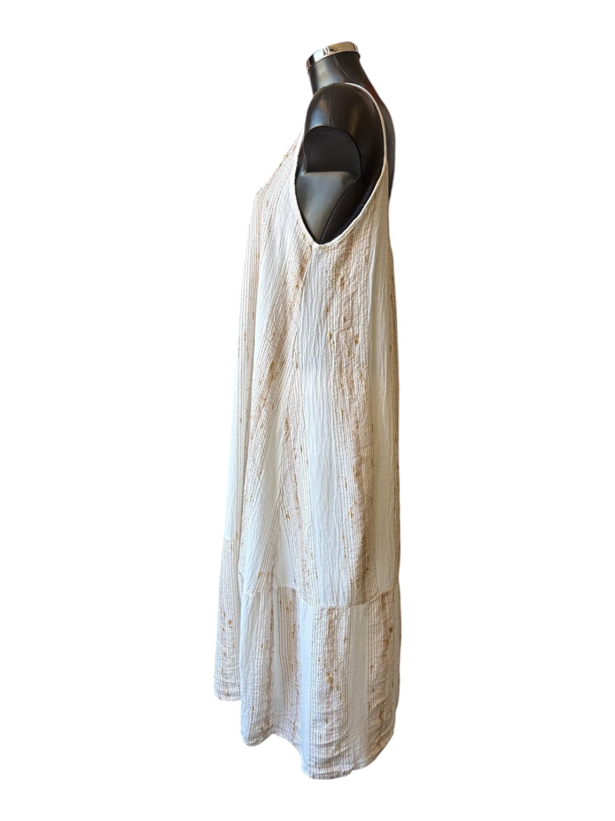 Caprice range linen and cotton gold thread strappy slip dress
