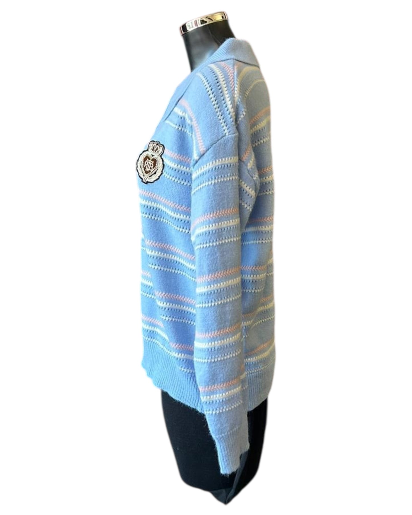 Erica striped crest emblem jumper - Blue