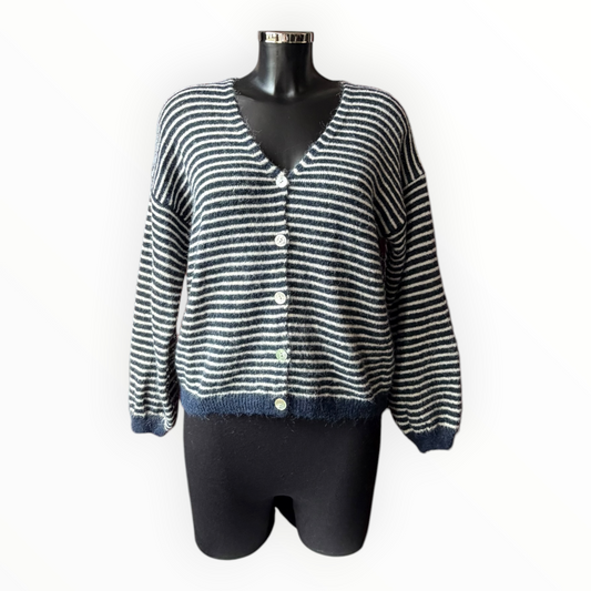 Lucy soft knit striped cardigan - Navy