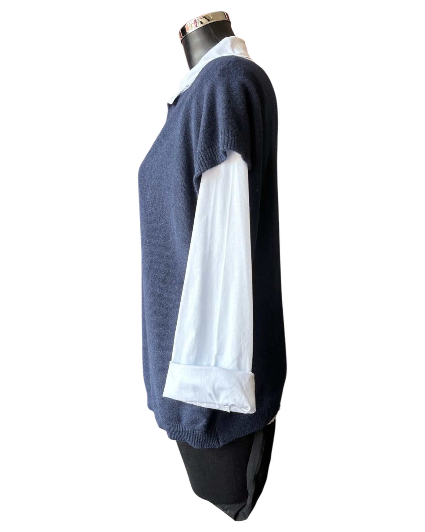 Yasmin 2 piece button back jumper & shirt - Navy