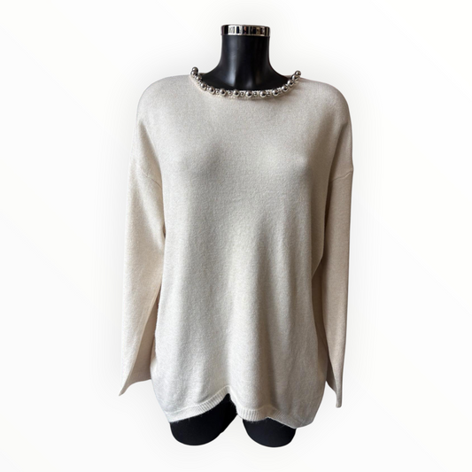 Fallon oversized pearl neck jumper - Beige