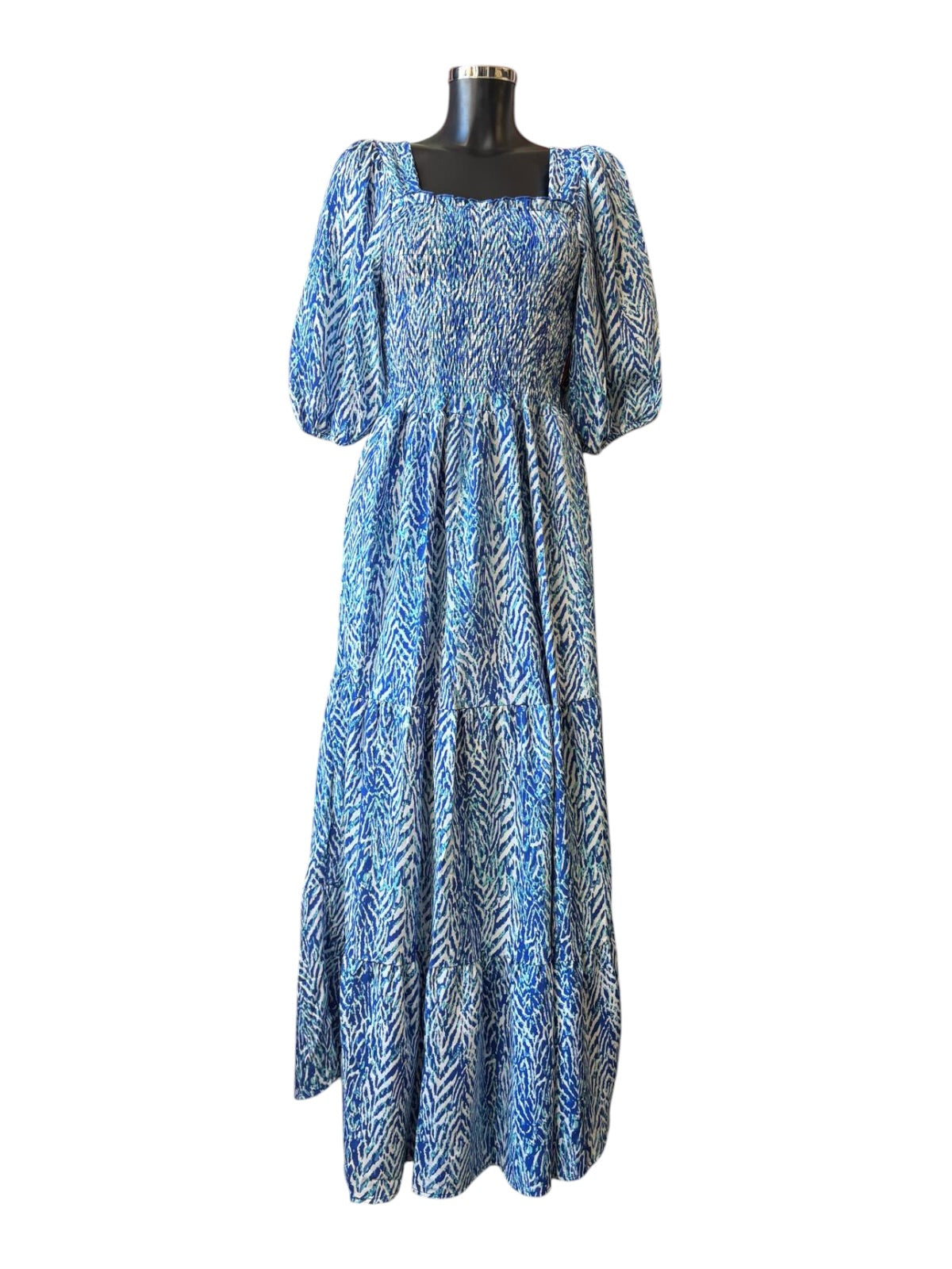 Ada tiered maxi milkmaid dress - blue chevron