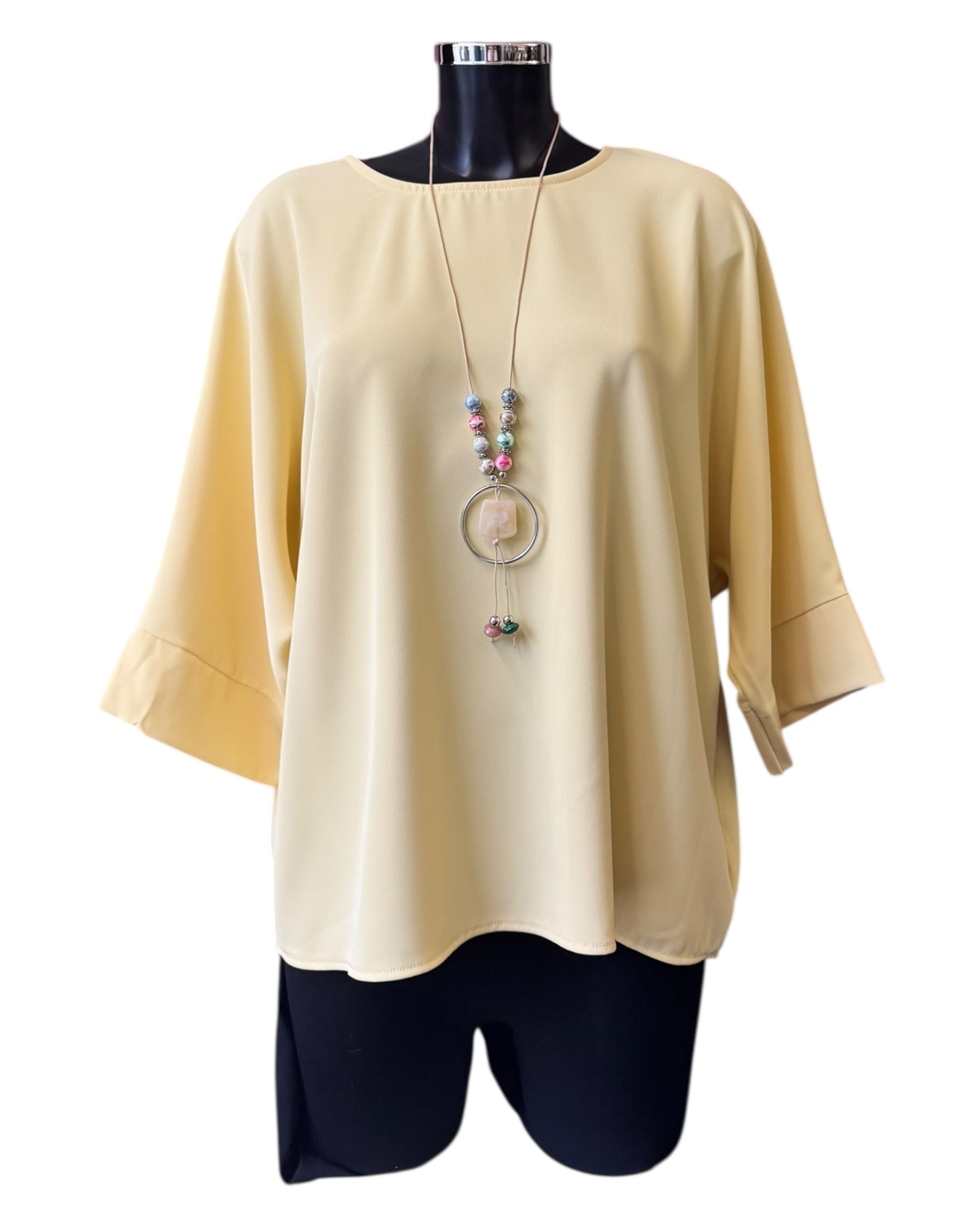 Julia batwing plain top & necklace - Lemon