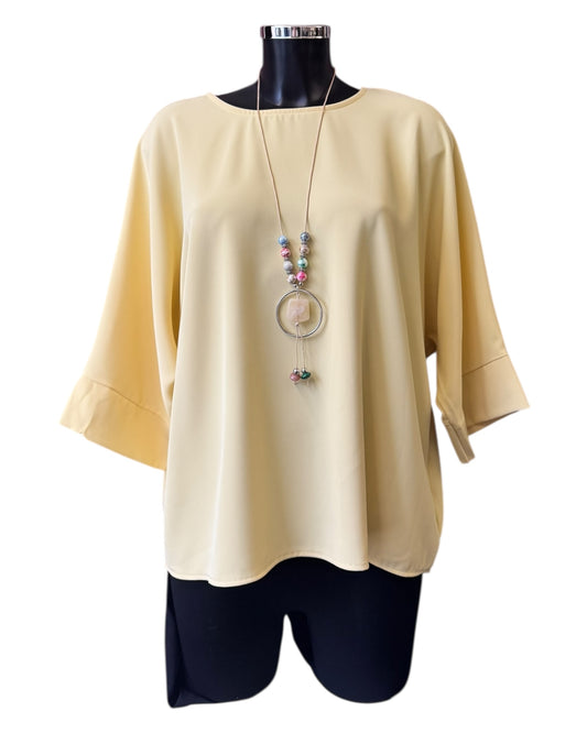 Julia batwing plain top & necklace - Lemon