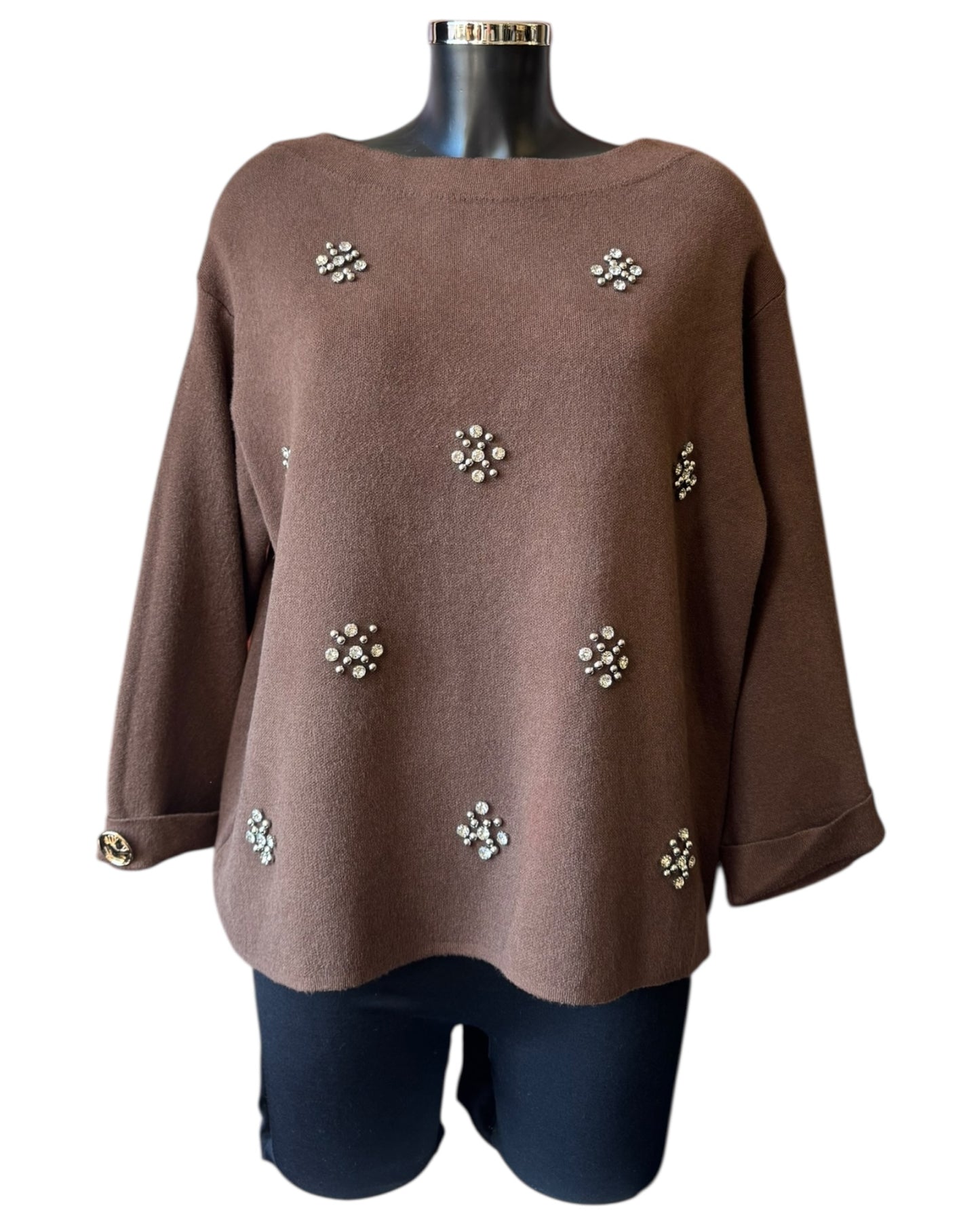 Erin embellished flower jumper - Chocolate