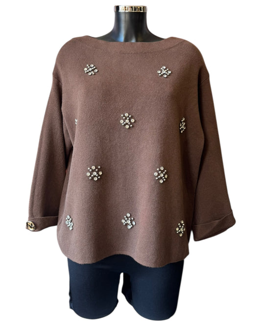 Erin embellished flower jumper - Chocolate
