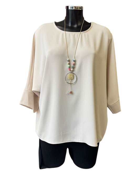 Julia batwing plain top & necklace - Beige
